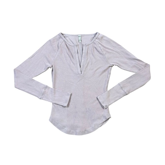 Intimately Free People Top XS Ribbed‎ Fitted Long Sleeve Plunge Lavender - Picture 1 of 9